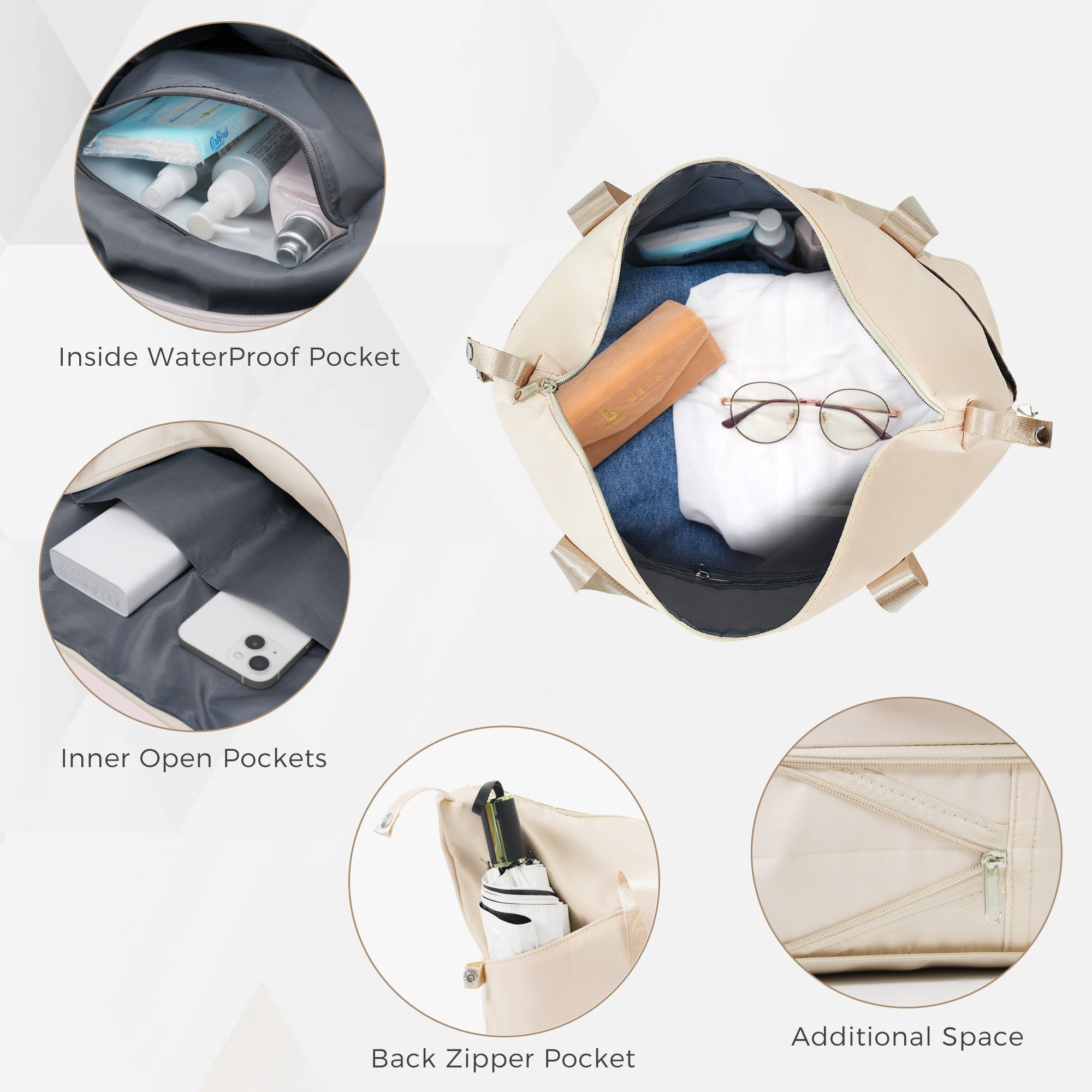 3 Piece Ivory and Brown Luggage Set / Highly Durable with Travel Bag