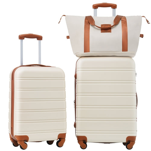 Ivory and Brown 2 Piece Luggage Set / Hardshell + Bag Spinner Suitcase with TSA Lock