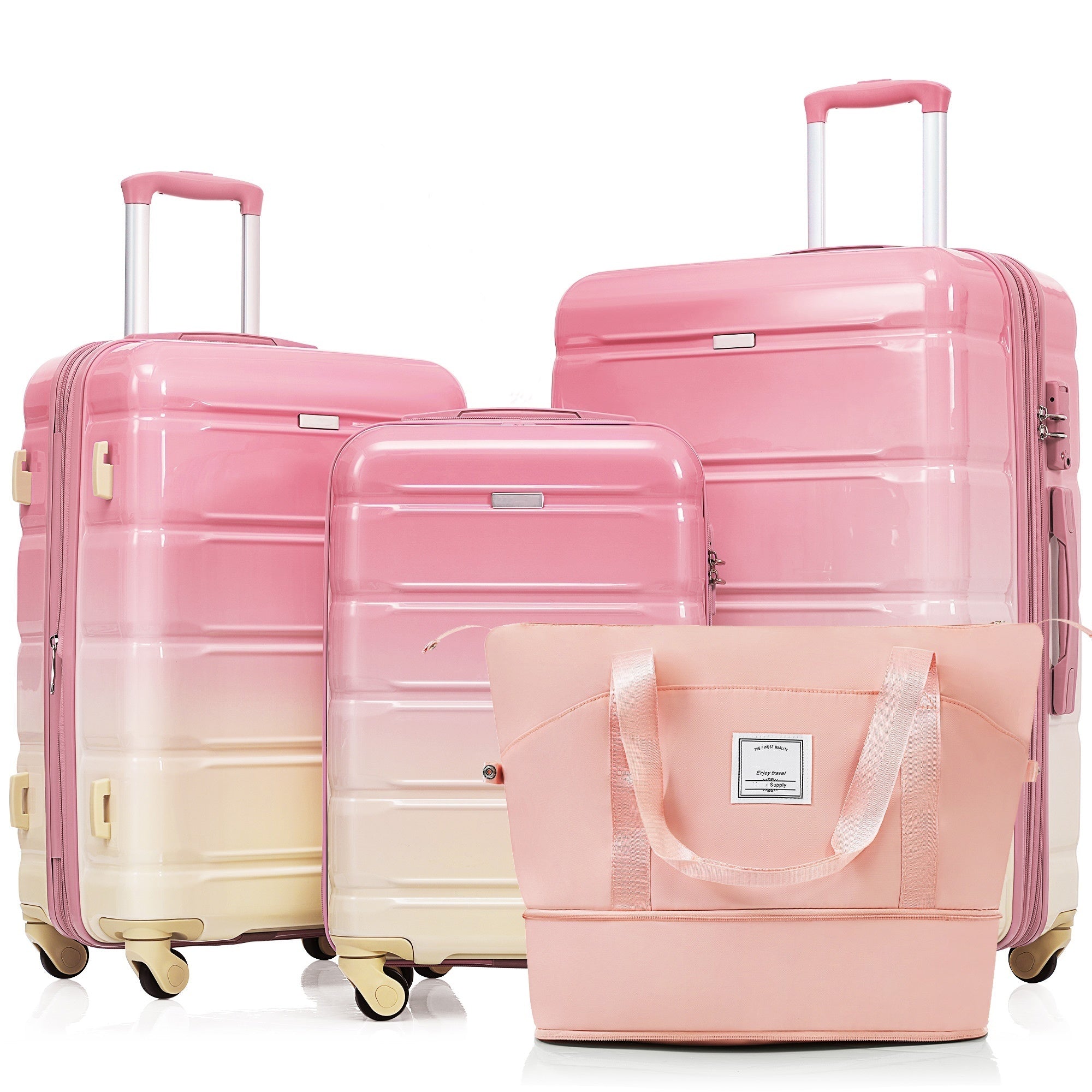 3 Piece Pink Ombre Color Luggage Set /  Bonus Travel Bag