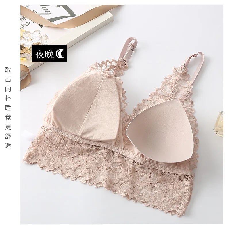 Women Lace Bra Set Deep V Bra and Panties Set Lace Bralette Seamless