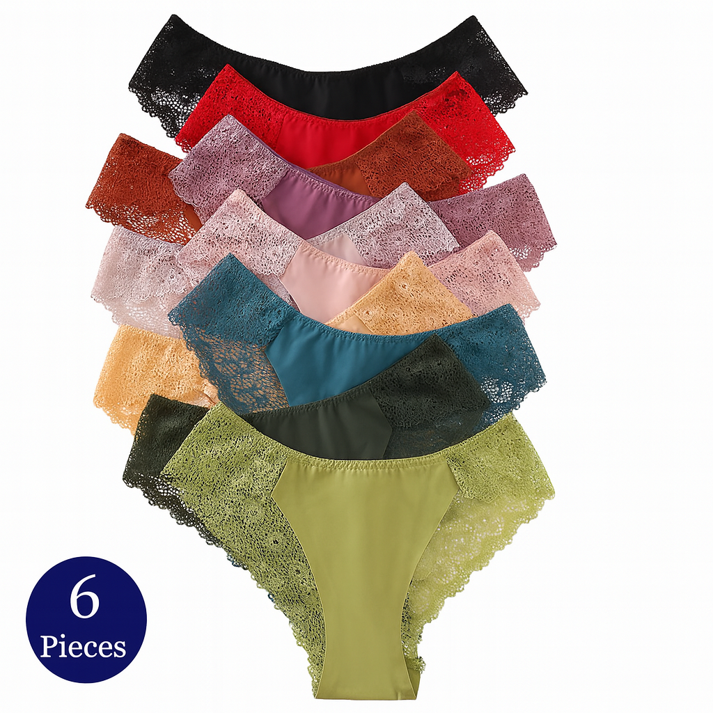 6 Piece Set of Women's Lace and Satin Panties