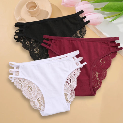 3PC/Set Women's Sexy Floral Lace Panties Low Rise Hollow Out Briefs