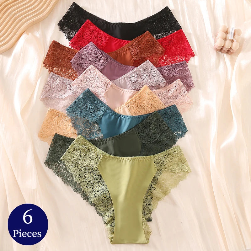 6 Piece Set of Women's Lace and Satin Panties