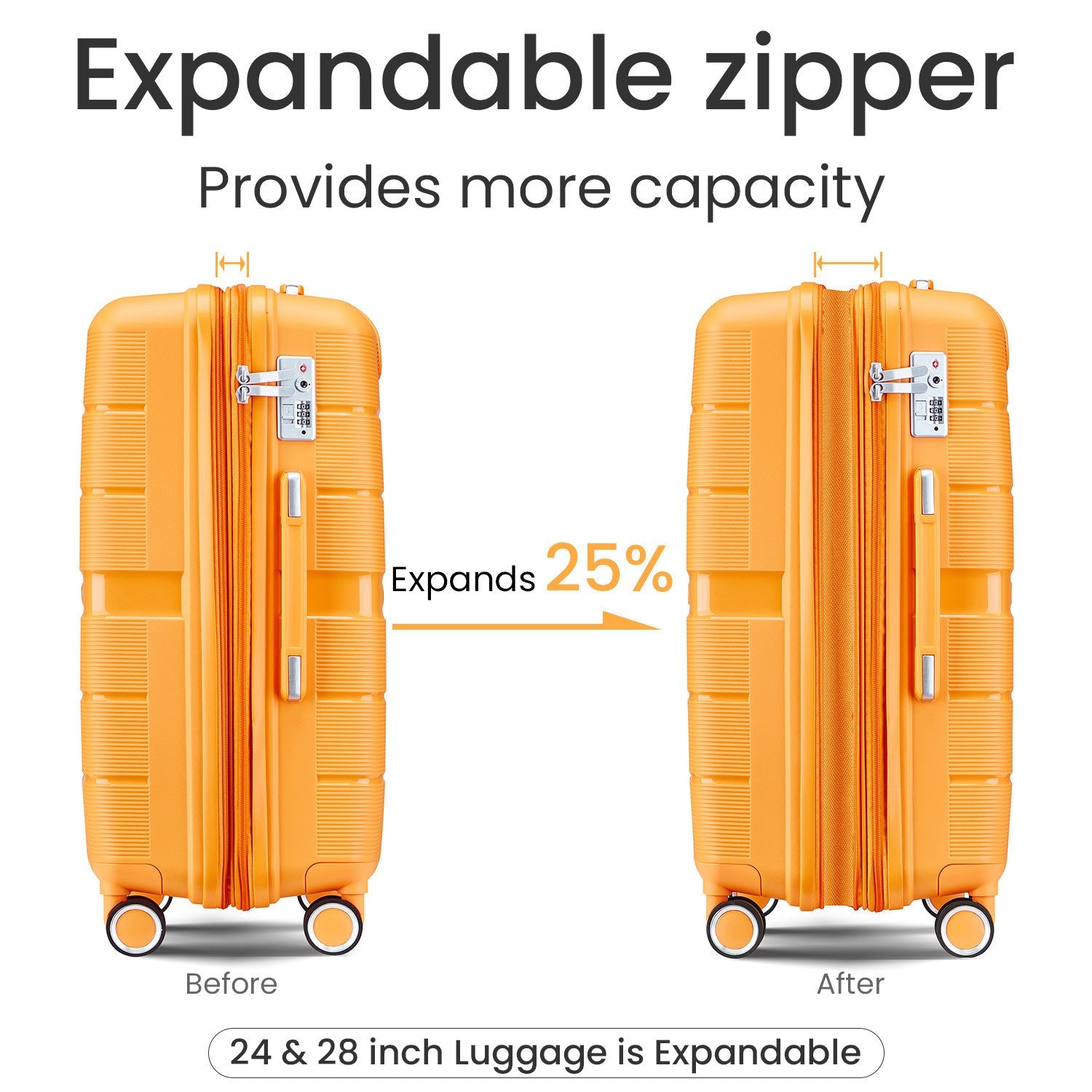 4 Piece Marigold Colored Luggage set / Lightweight & Expandable